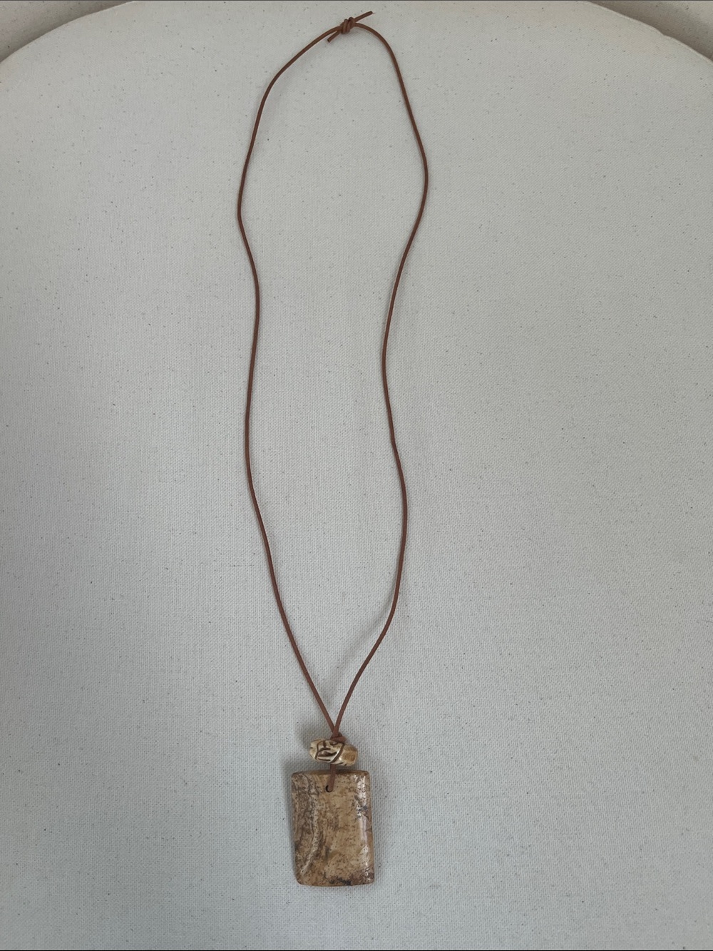 Rectangular Natural Stone Pendant on Brown Cord